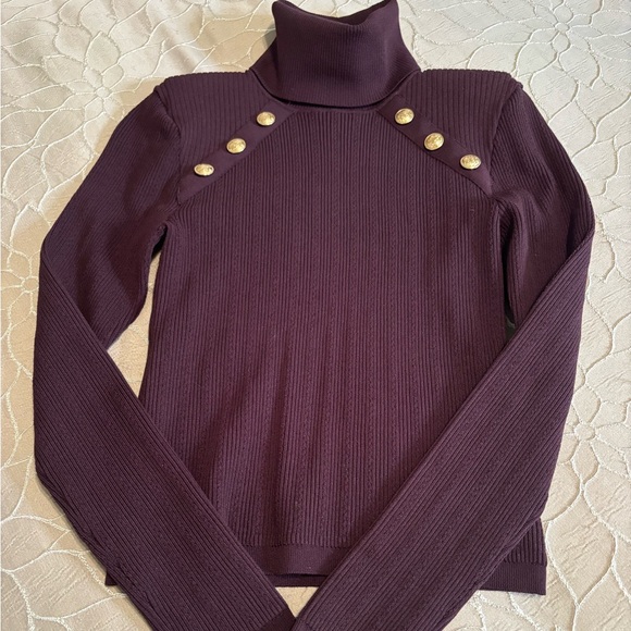 Express Purple Turtleneck Sweater with Shoulder Pad Feature - Picture 3 of 6